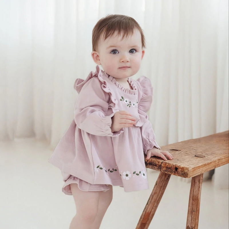 Aster & Oak Embroidered Ruffle Dress & Bloomer Set - Pink