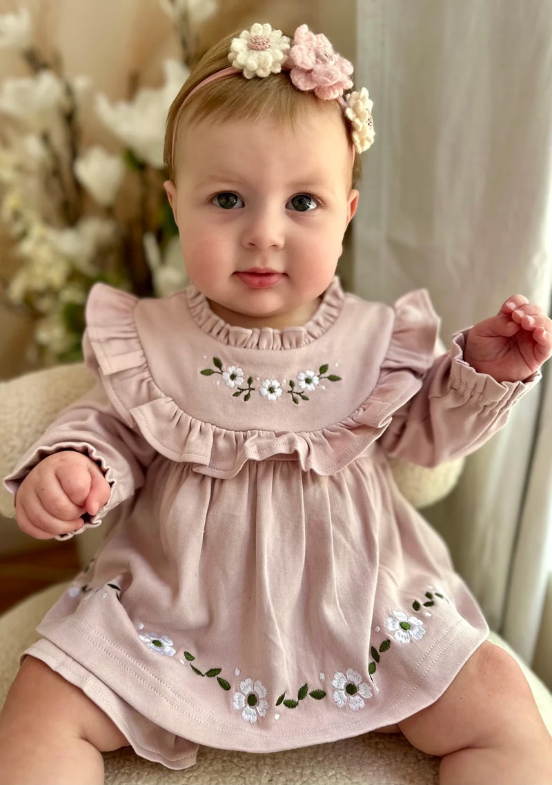 Aster & Oak Embroidered Ruffle Dress & Bloomer Set - Pink