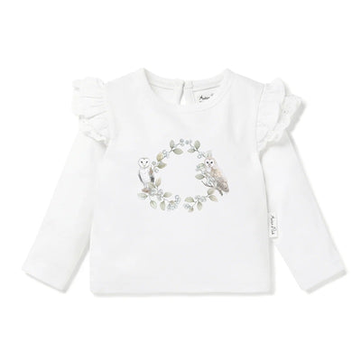 Aster & Oak Barn Owl Print Long Sleeve Tee - White