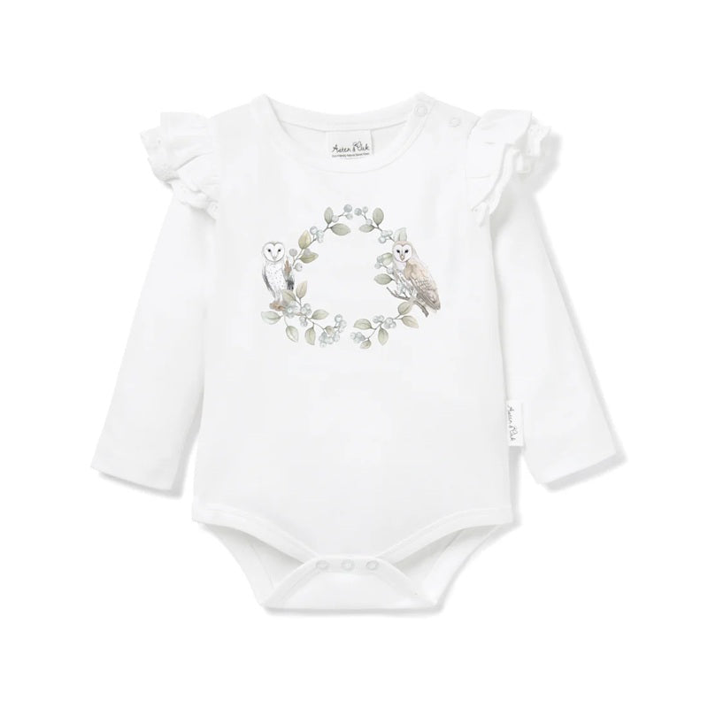 Aster & Oak Barn Owl Print Onesie - White