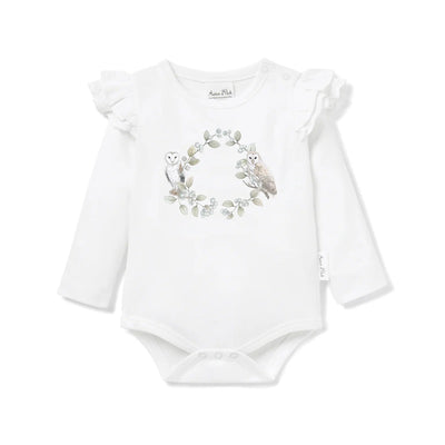 Aster & Oak Barn Owl Print Onesie - White