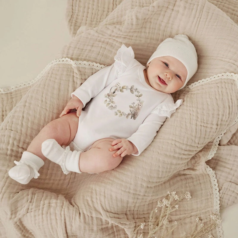 Aster & Oak Barn Owl Print Onesie - White