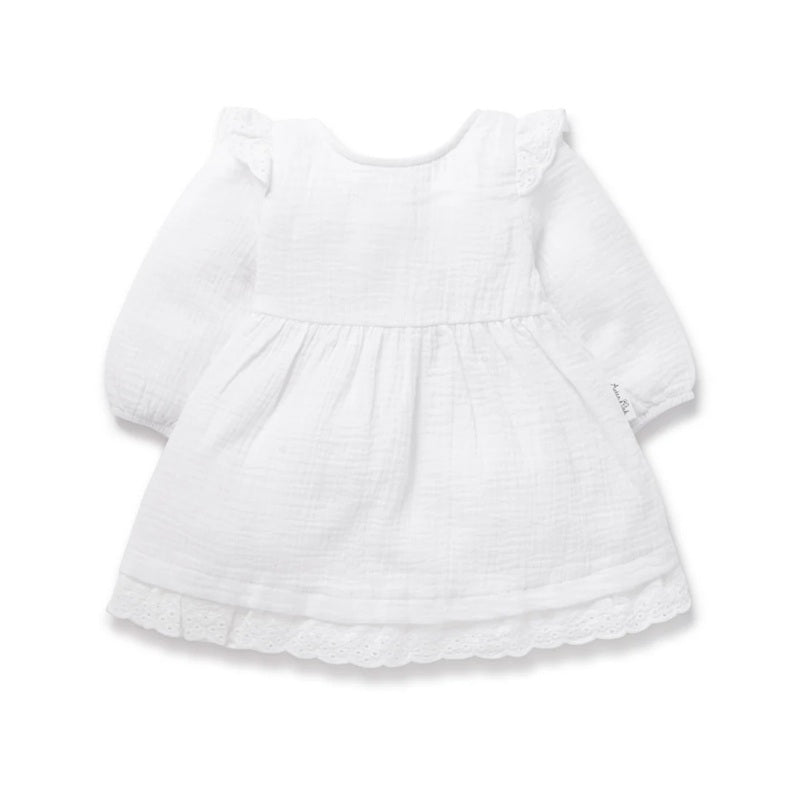 Aster & Oak White Muslin Flutter Dress - White