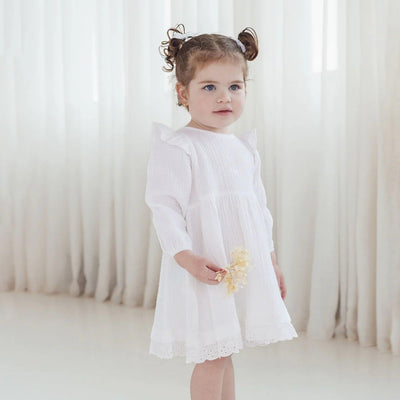 Aster & Oak White Muslin Flutter Dress - White