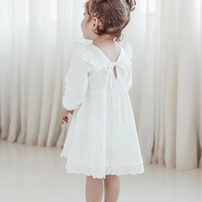 Aster & Oak White Muslin Flutter Dress - White