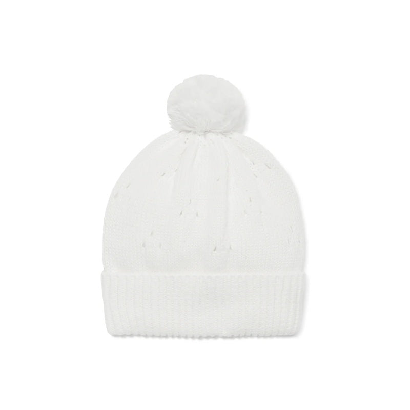 Aster & Oak White Pointelle Knit Beanie - White