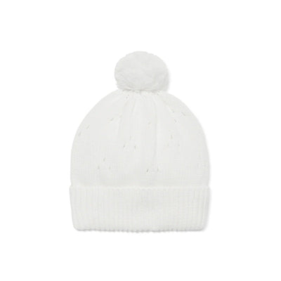 Aster & Oak White Pointelle Knit Beanie - White