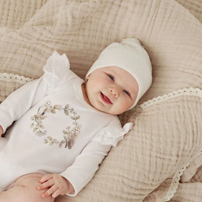 Aster & Oak White Pointelle Knit Beanie - White