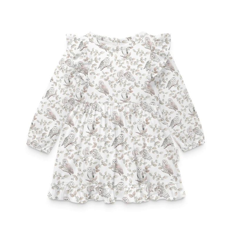 Aster & Oak Barn Owl Ruffle Dress - White
