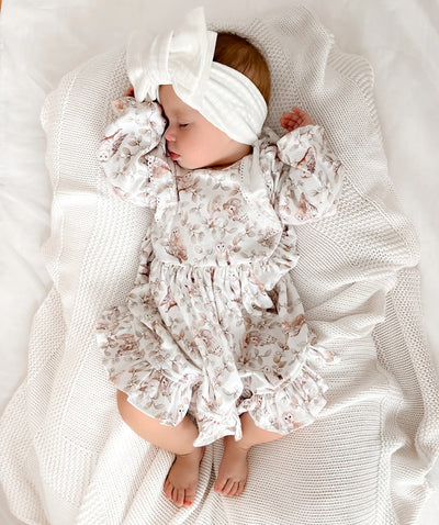 Aster & Oak Barn Owl Ruffle Dress - White