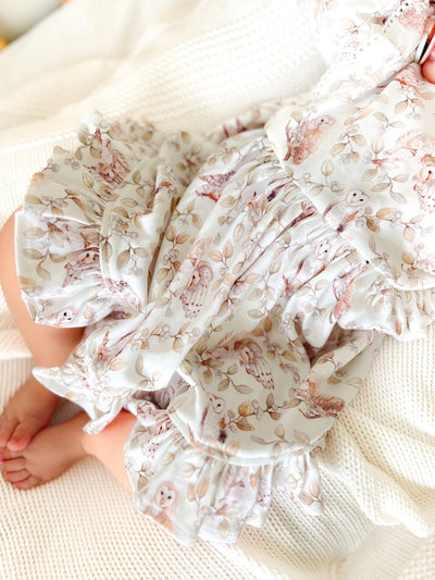 Aster & Oak Barn Owl Ruffle Dress - White