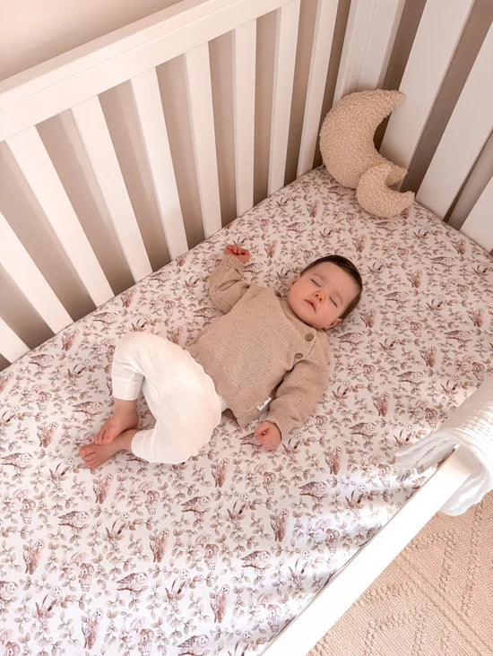 Aster & Oak Barn Owl Cot Sheet - White