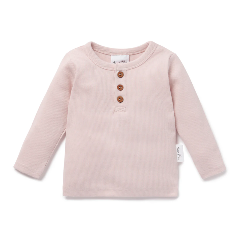 Aster & Oak Pale Pink Rib Henley Top