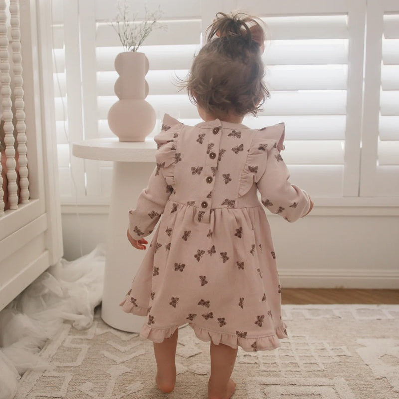 Aster & Oak Butterfly Rib Ruffle Dress