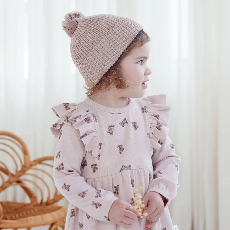 Aster & Oak Butterfly Rib Ruffle Dress