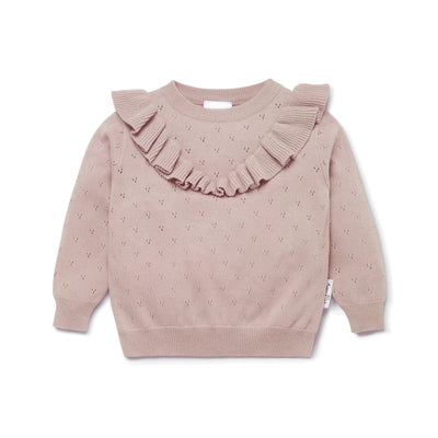 Aster & Oak Wild Rose Pointelle Ruffle Knit Jumper - Wild Rose