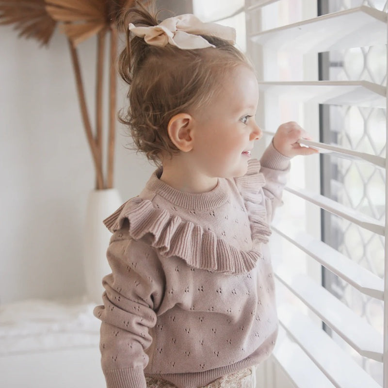 Aster & Oak Wild Rose Pointelle Ruffle Knit Jumper - Wild Rose