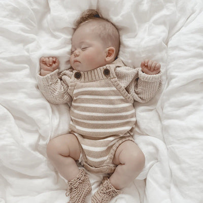 Aster & Oak Fleck Stripe Knit Romper - Natural Fleck