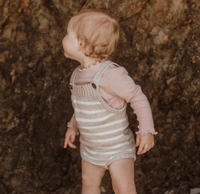 Aster & Oak Fleck Stripe Knit Romper - Natural Fleck