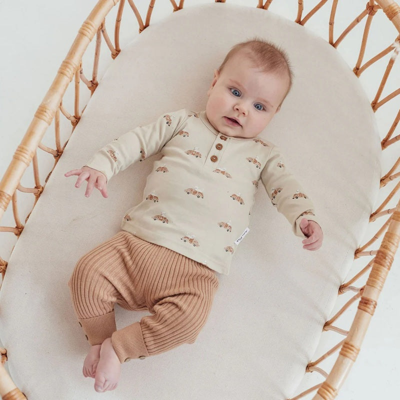 Aster & Oak Classic Car Henley Top - Beige