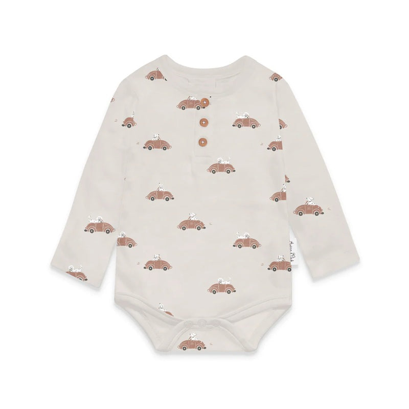 Aster & Oak Classic Car Henley Onesie - Beige