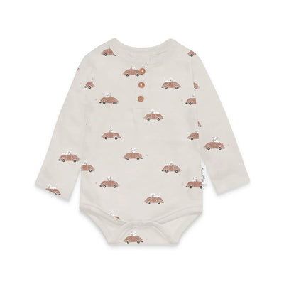 Aster & Oak Classic Car Henley Onesie - Beige