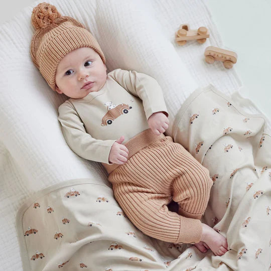 Aster & Oak Classic Car Print Onesie - Beige