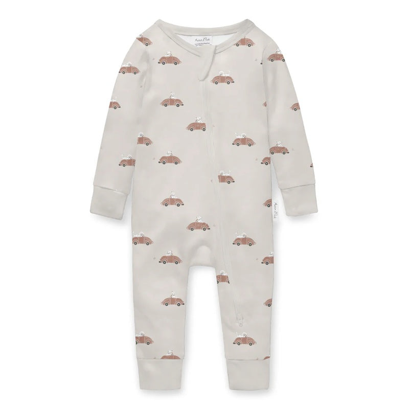 Aster & Oak Classic Car Zip Romper - Beige