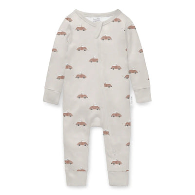 Aster & Oak Classic Car Zip Romper - Beige