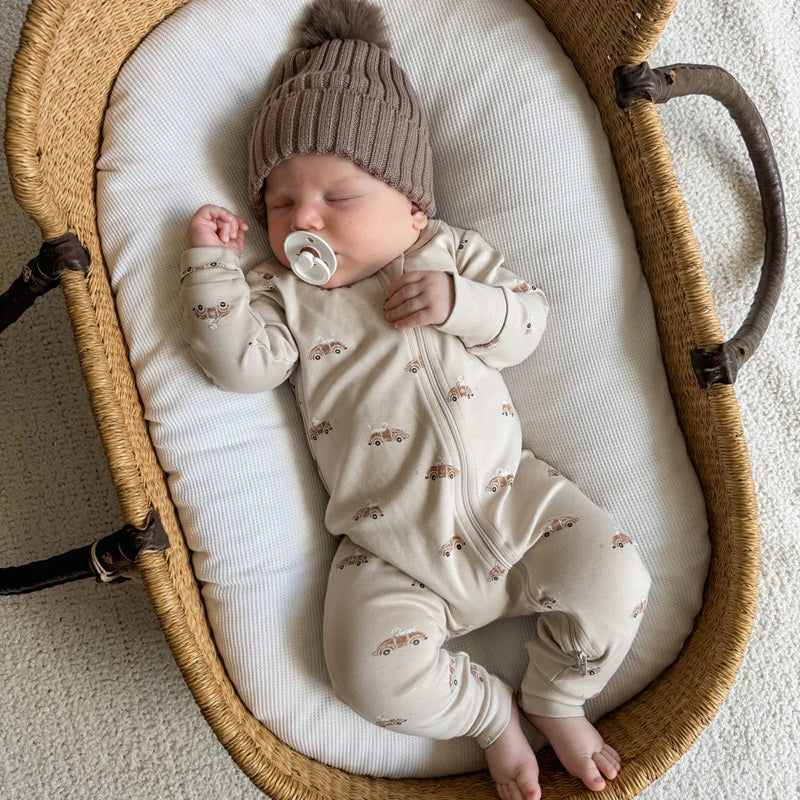 Aster & Oak Classic Car Zip Romper - Beige