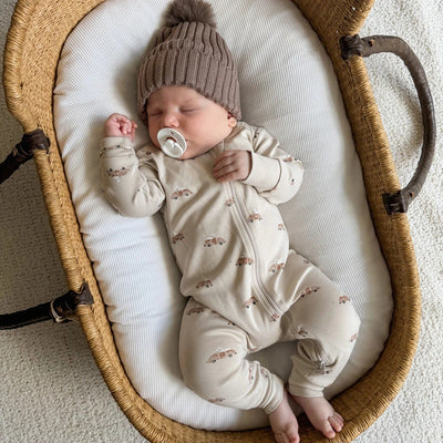 Aster & Oak Classic Car Zip Romper - Beige