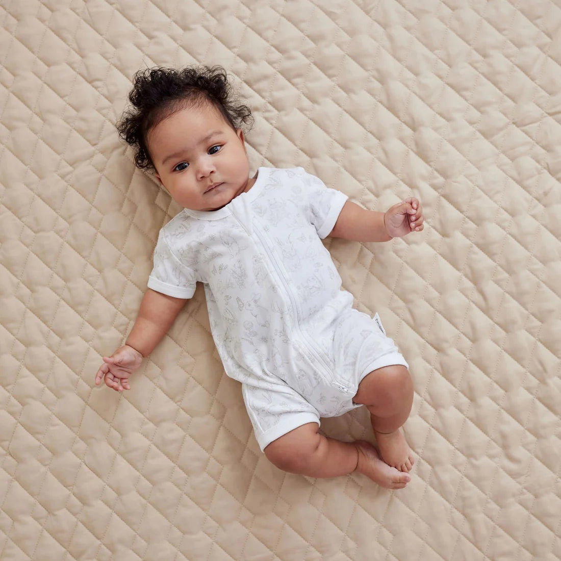 Aster & Oak Cute Creatures Zip Romper - White