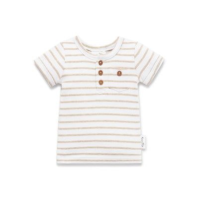 Aster & Oak Stripe Rib Henley Top - Oatmeal