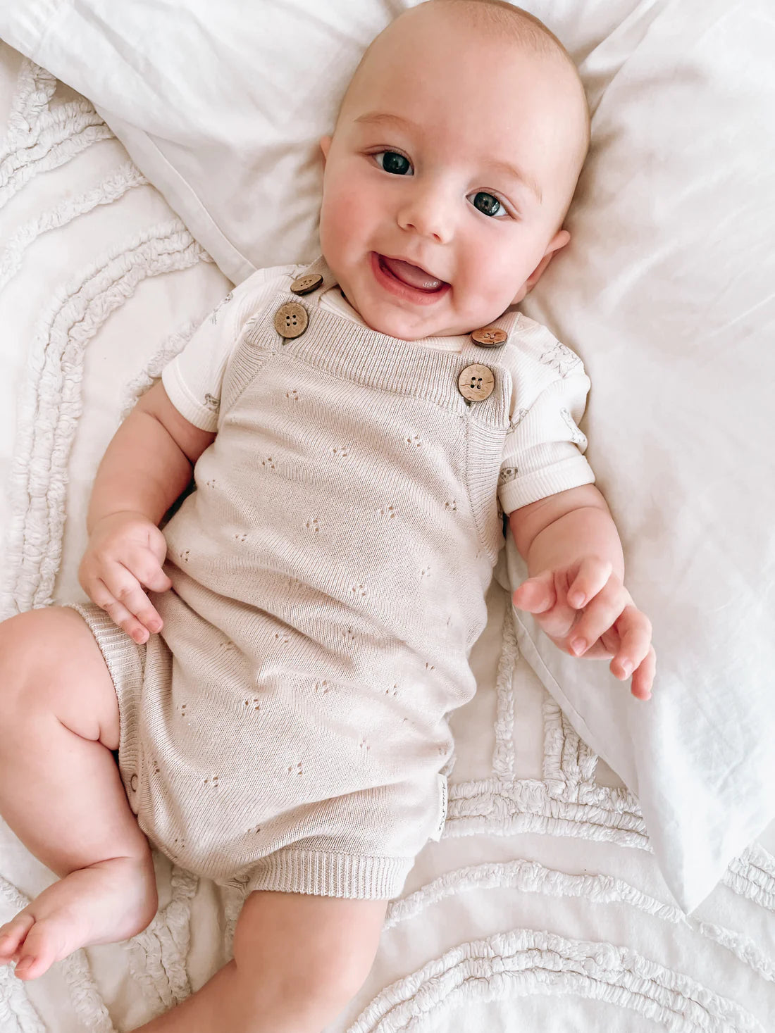 Aster & Oak Oatmeal Pointelle Knit Romper - Oatmeal