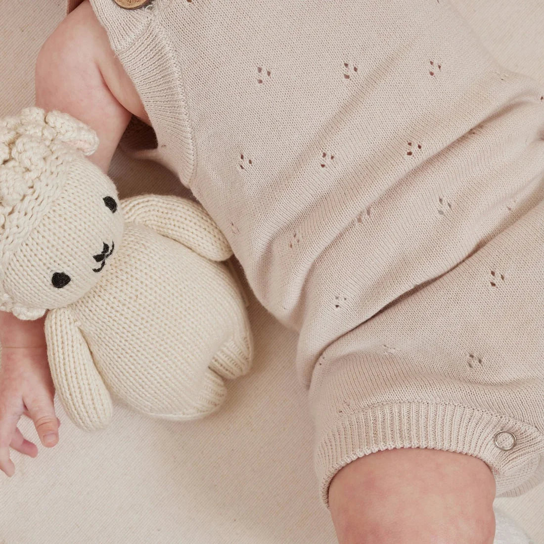 Aster & Oak Oatmeal Pointelle Knit Romper - Oatmeal