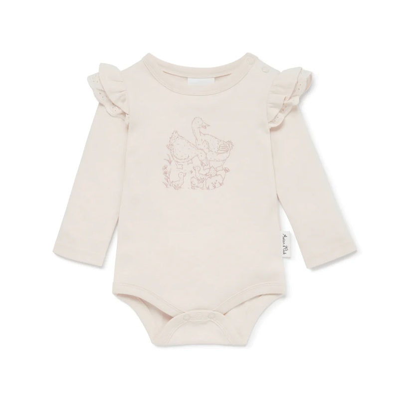 Aster & Oak Duck Family Print Flutter Onesie - Natural