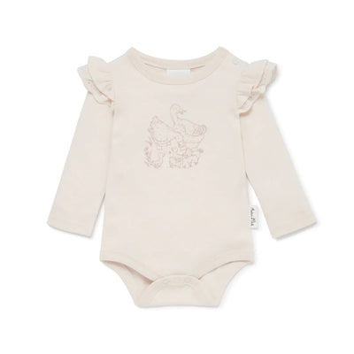 Aster & Oak Duck Family Print Flutter Onesie - Natural