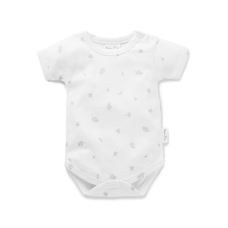 Aster & Oak Little Leaf AOP Onesie - White