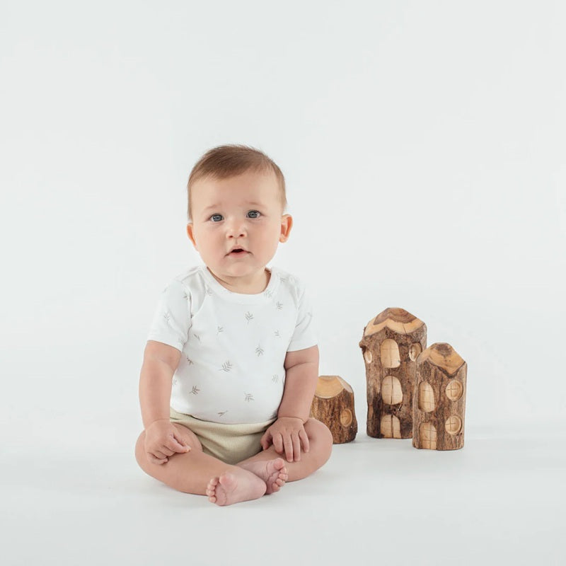 Aster & Oak Little Leaf AOP Onesie - White