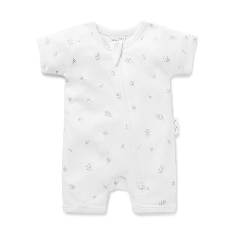 Aster & Oak Little Leaf Zip Romper - White