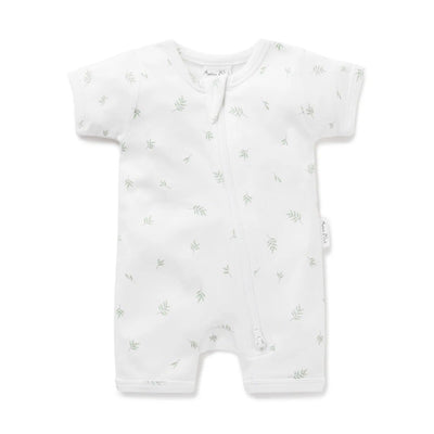 Aster & Oak Little Leaf Zip Romper - White