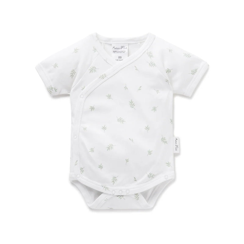 Aster & Oak Little Leaf Kimono Bodysuit - White