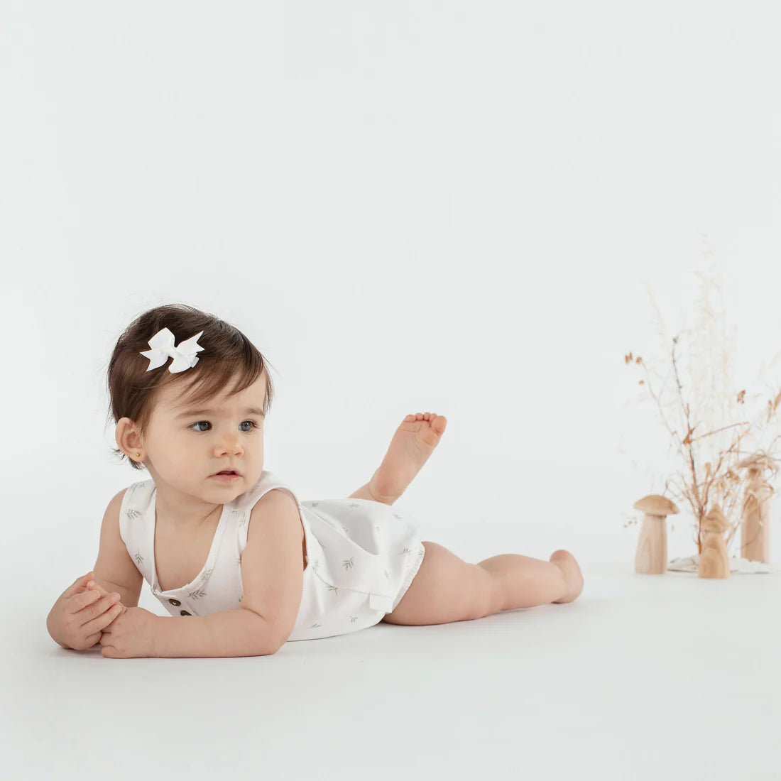 Aster & Oak Little Leaf Bubble Romper - White