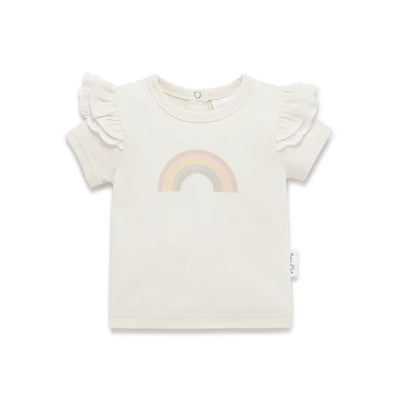 Aster & Oak Rainbow Print Flutter Tee - Natural