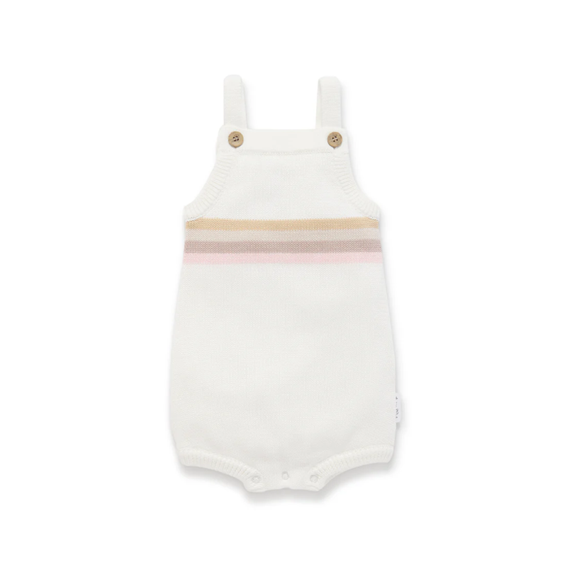 Aster & Oak Pink Rainbow Knit Romper - White