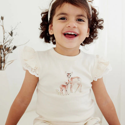 Aster & Oak Fawn Print Flutter Top - Natural