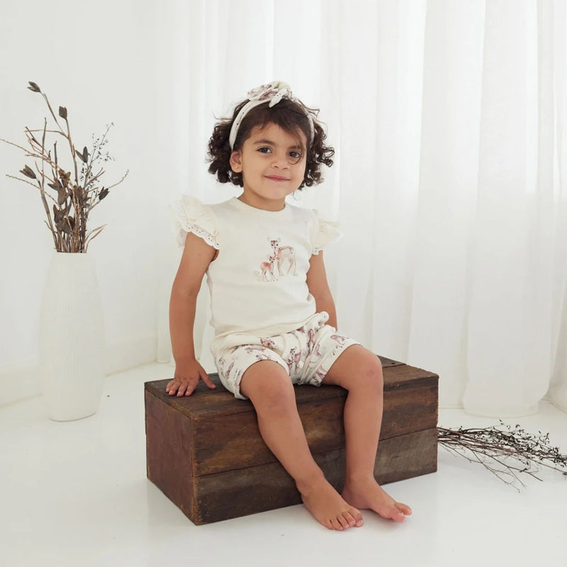 Aster & Oak Fawn Print Flutter Top - Natural