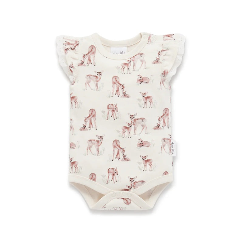 Aster & Oak Fawn Meadow AOP Onesie - Natural