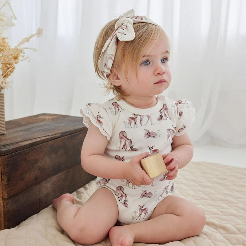 Aster & Oak Fawn Meadow AOP Onesie - Natural