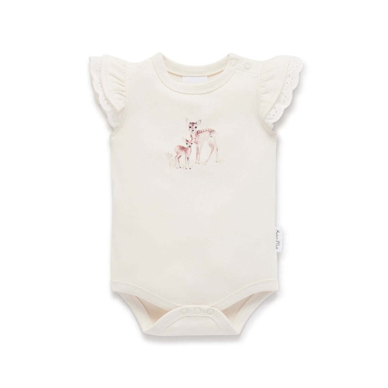 Aster & Oak Fawn Print Flutter Onesie - Natural